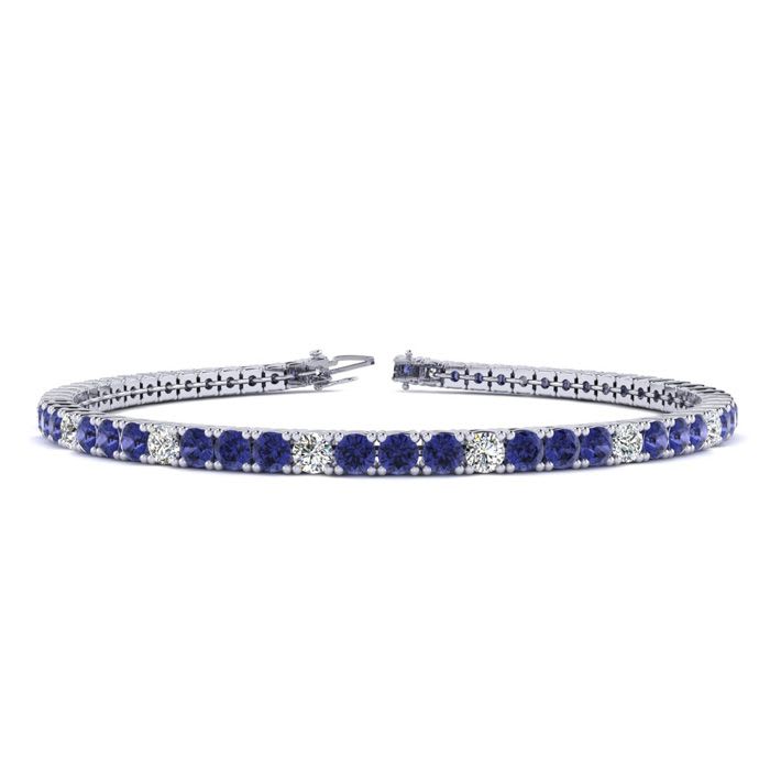 2 3/4 Carat Tanzanite And Diamond Alternating Tennis Bracelet In 14 Karat White Gold, 9 Inches