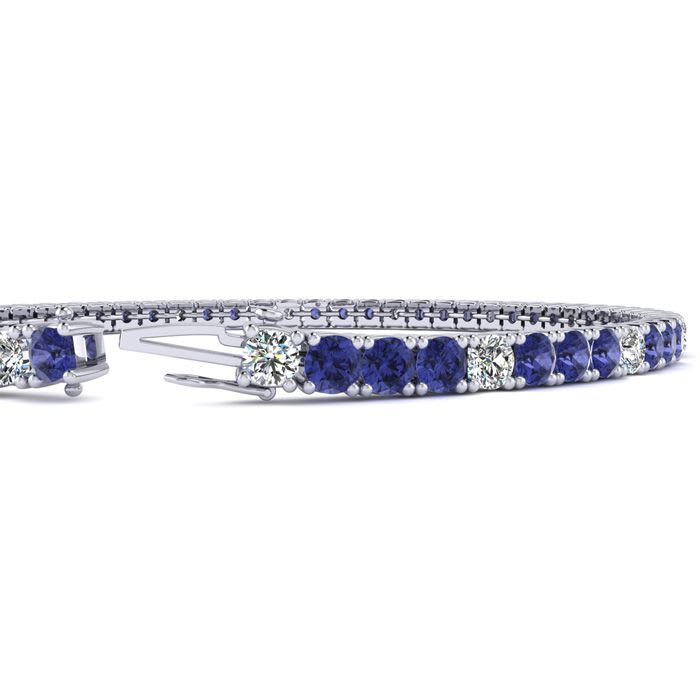 2 3/4 Carat Tanzanite And Diamond Alternating Tennis Bracelet In 14 Karat White Gold, 9 Inches