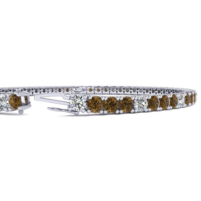 2 2/3 Carat Chocolate Bar Brown Champagne And White Diamond Tennis Bracelet In 14 Karat White Gold, 7 Inches