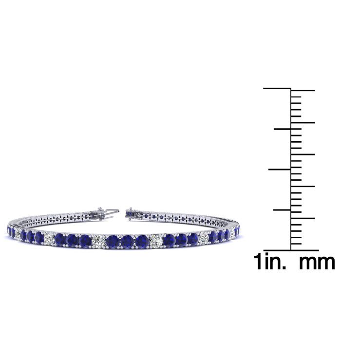 3 Carat Sapphire And Diamond Alternating Tennis Bracelet In 14 Karat White Gold, 6 Inches