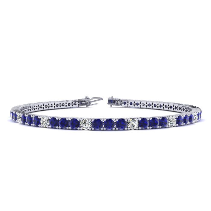 3 3/4 Carat Sapphire And Diamond Alternating Tennis Bracelet In 14 Karat White Gold, 7 Inches