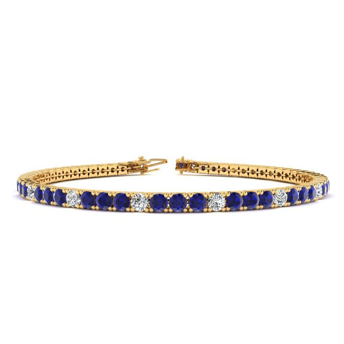 4 3/4 Carat Sapphire And Diamond Alternating Tennis Bracelet In 14 Karat Yellow Gold, 9 Inches