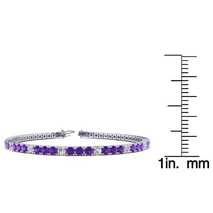3 1/2 Carat Amethyst And Diamond Alternating Tennis Bracelet In 14 Karat White Gold, 8 Inches