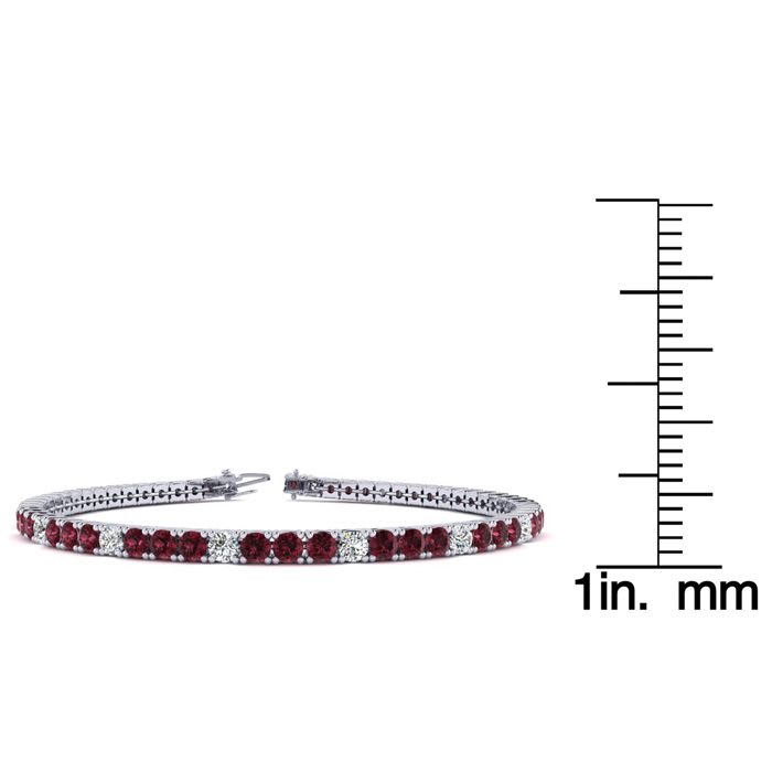 Garnet Bracelet: Garnet Jewelry: 2 3/4 Carat Garnet And Diamond Alternating Tennis Bracelet In 14 Karat White Gold, 6 Inches