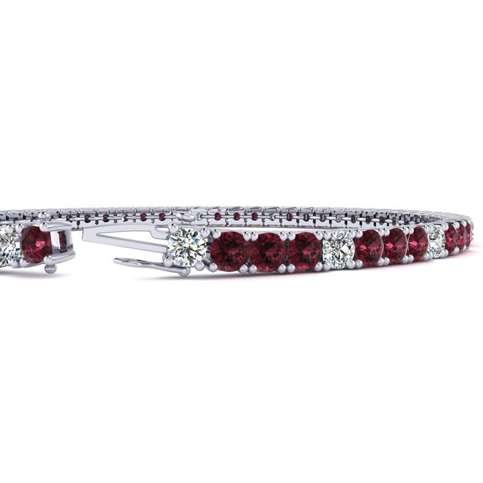 Garnet Bracelet: Garnet Jewelry: 3 1/2 Carat Garnet And Diamond Alternating Tennis Bracelet In 14 Karat White Gold, 7 1/2 Inches