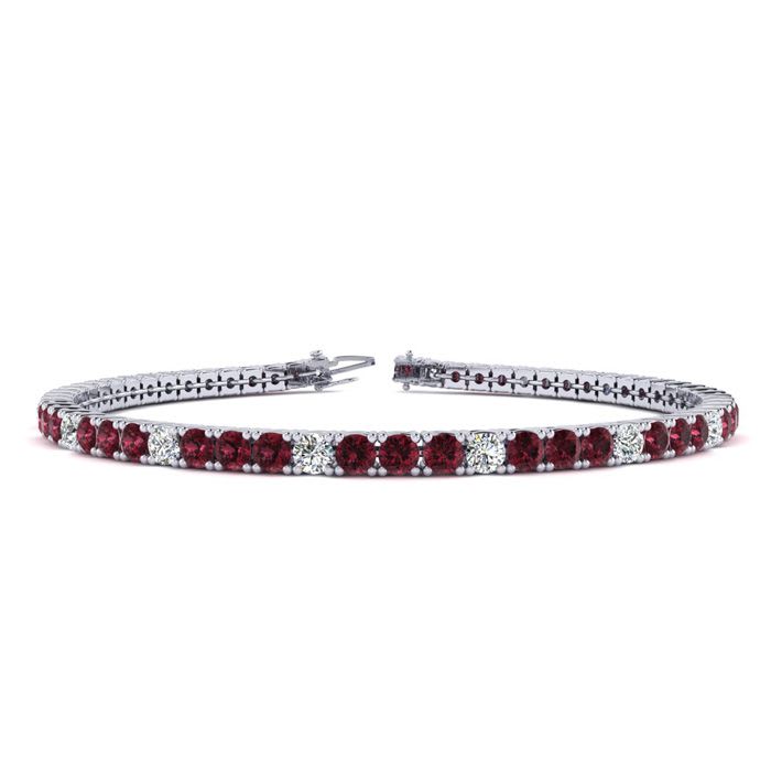 Garnet Bracelet: Garnet Jewelry: 3 1/2 Carat Garnet And Diamond Alternating Tennis Bracelet In 14 Karat White Gold, 8 Inches