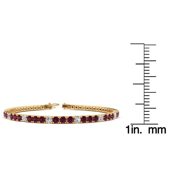 Garnet Bracelet: Garnet Jewelry: 3 1/4 Carat Garnet And Diamond Alternating Tennis Bracelet In 14 Karat Yellow Gold, 7 Inches