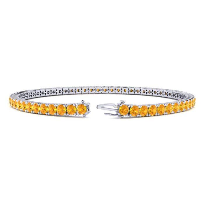 3 1/2 Carat Citrine Tennis Bracelet In 14 Karat White Gold, 7 1/2 Inches