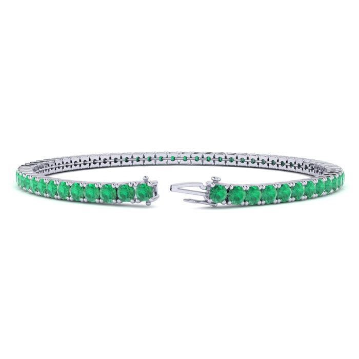3 1/2 Carat Emerald Tennis Bracelet In 14 Karat White Gold, 6 Inches