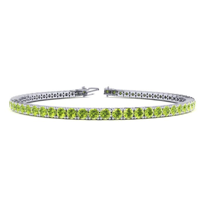 2 3/4 Carat Peridot Tennis Bracelet In 14 Karat White Gold, 6 Inches