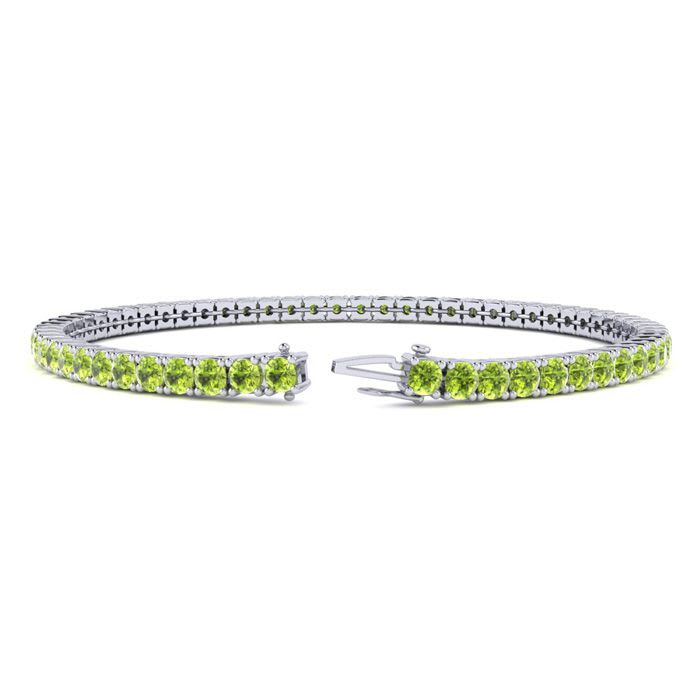 3 Carat Peridot Tennis Bracelet In 14 Karat White Gold, 6 1/2 Inches