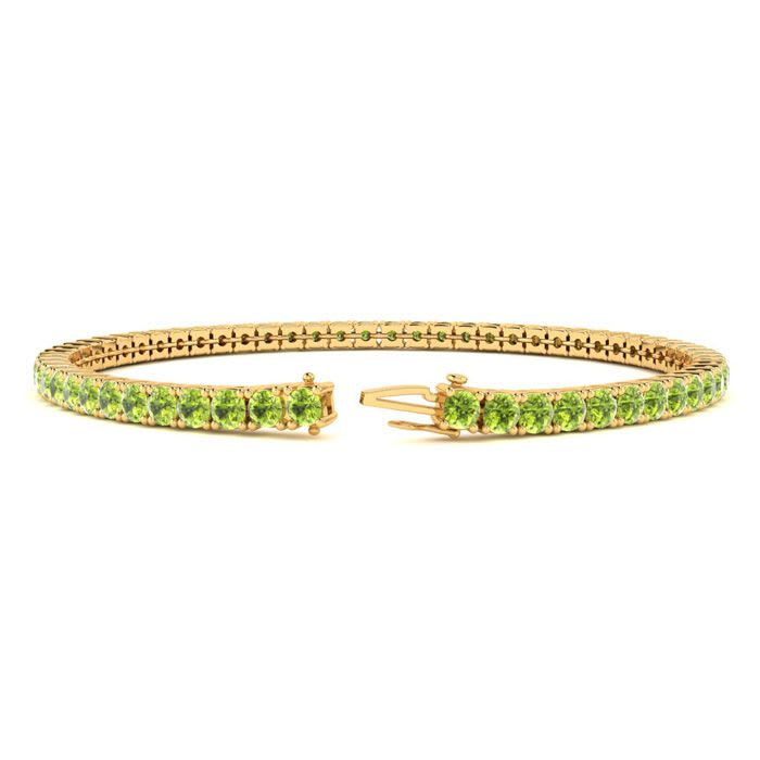 3 Carat Peridot Tennis Bracelet In 14 Karat Yellow Gold, 6 1/2 Inches