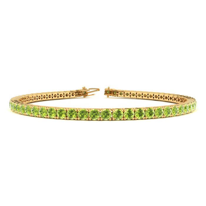 3 1/3 Carat Peridot Tennis Bracelet In 14 Karat Yellow Gold, 7 Inches