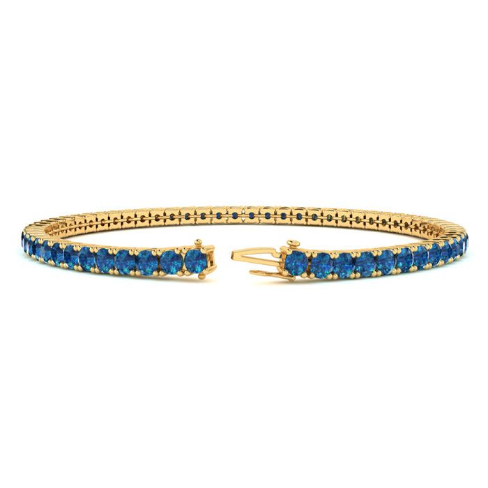 3 1/4 Carat Blue Diamond Tennis Bracelet In 14 Karat Yellow Gold, 8 1/2 Inches