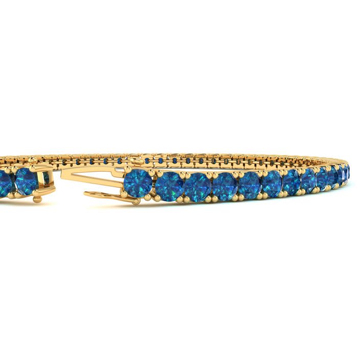3 1/2 Carat Blue Diamond Tennis Bracelet In 14 Karat Yellow Gold, 9 Inches