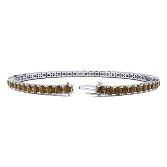 2 1/4 Carat Chocolate Bar Brown Champagne Diamond Tennis Bracelet In 14 Karat White Gold, 6 Inches