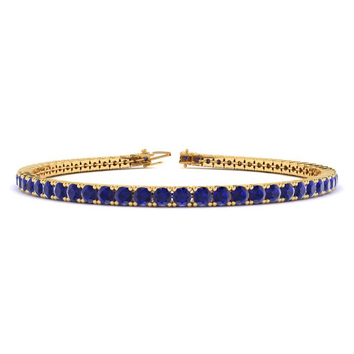 3 3/4 Carat Sapphire Tennis Bracelet In 14 Karat Yellow Gold, 6 1/2 Inches