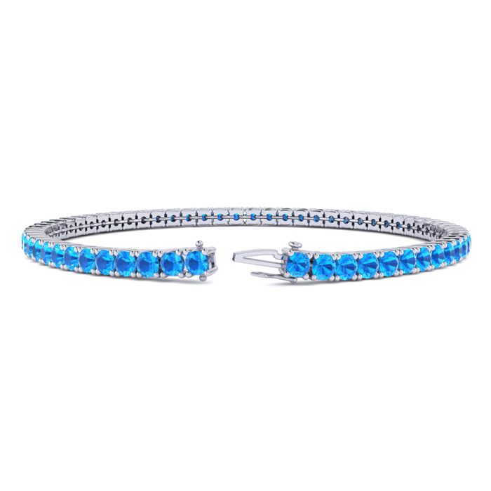 4 3/4 Carat Blue Topaz Tennis Bracelet In 14 Karat White Gold, 8 1/2 Inches
