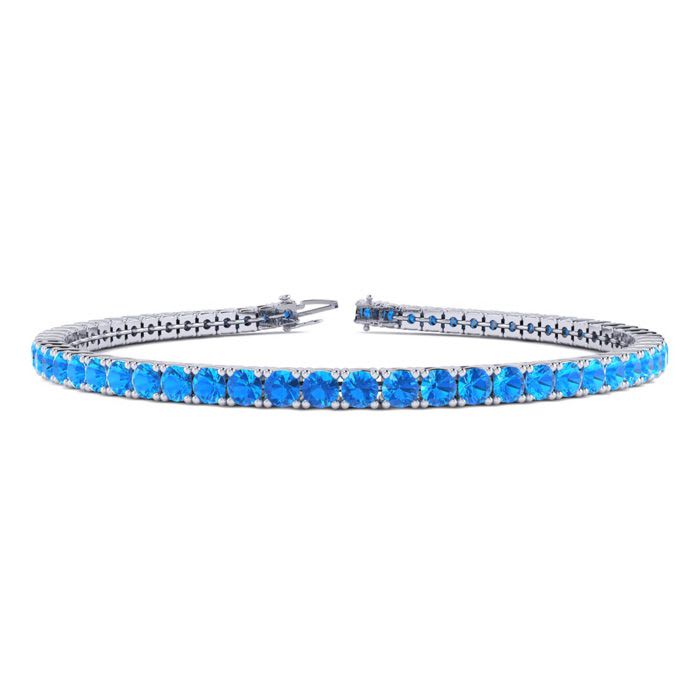 5 Carat Blue Topaz Tennis Bracelet In 14 Karat White Gold, 9 Inches