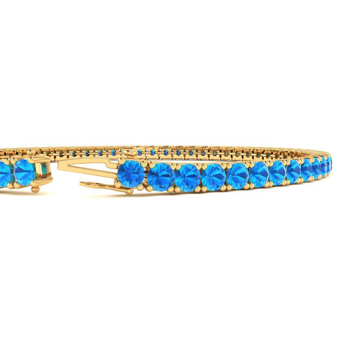3 3/4 Carat Blue Topaz Tennis Bracelet In 14 Karat Yellow Gold, 6 1/2 Inches
