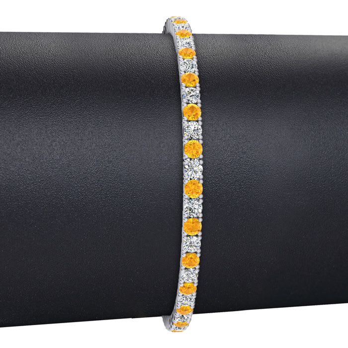 2 3/4 Carat Citrine And Diamond Tennis Bracelet In 14 Karat White Gold, 6 1/2 Inches