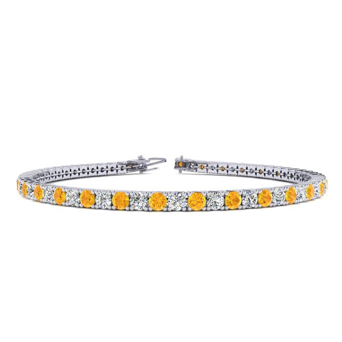 3 2/3 Carat Citrine And Diamond Tennis Bracelet In 14 Karat White Gold, 8 1/2 Inches