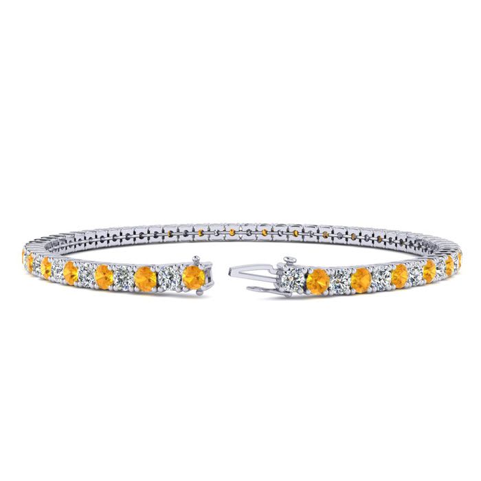 3 2/3 Carat Citrine And Diamond Tennis Bracelet In 14 Karat White Gold, 8 1/2 Inches