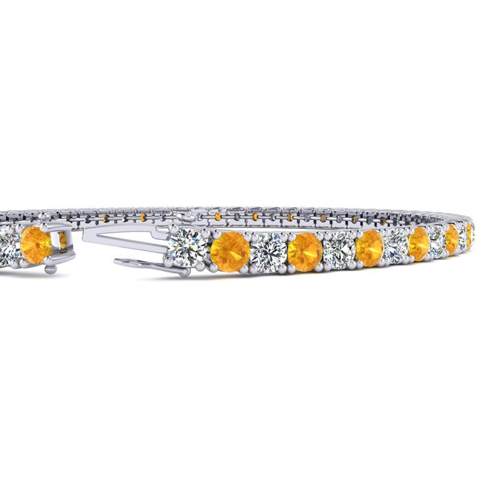 3 2/3 Carat Citrine And Diamond Tennis Bracelet In 14 Karat White Gold, 8 1/2 Inches