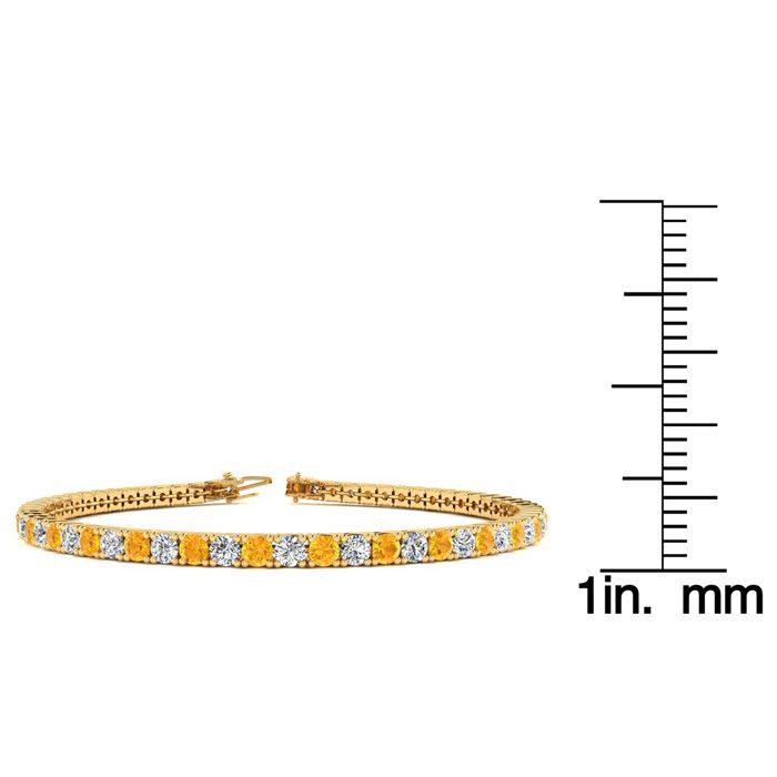 2 3/4 Carat Citrine And Diamond Tennis Bracelet In 14 Karat Yellow Gold, 6 1/2 Inches