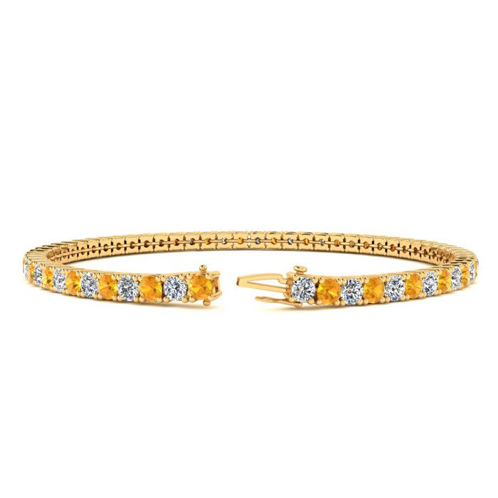 3 1/4 Carat Citrine And Diamond Tennis Bracelet In 14 Karat Yellow Gold, 7 1/2 Inches
