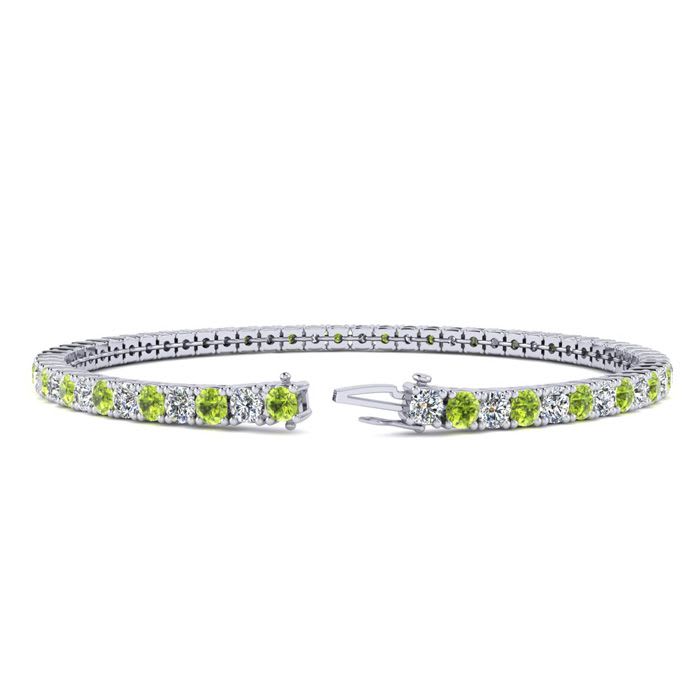 2 1/2 Carat Peridot And Diamond Tennis Bracelet In 14 Karat White Gold, 6 Inches