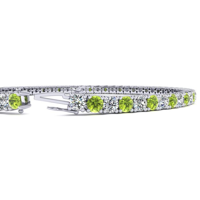 2 1/2 Carat Peridot And Diamond Tennis Bracelet In 14 Karat White Gold, 6 Inches
