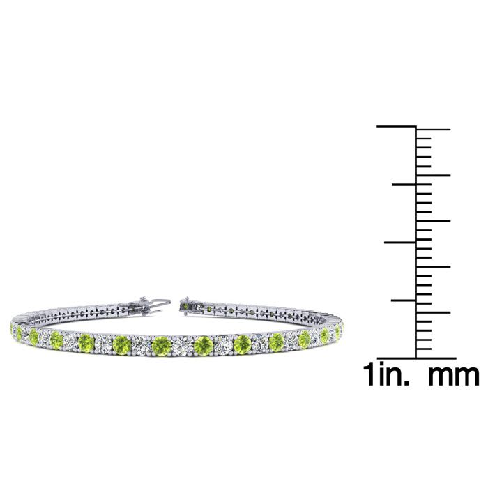 2 1/2 Carat Peridot And Diamond Tennis Bracelet In 14 Karat White Gold, 6 Inches
