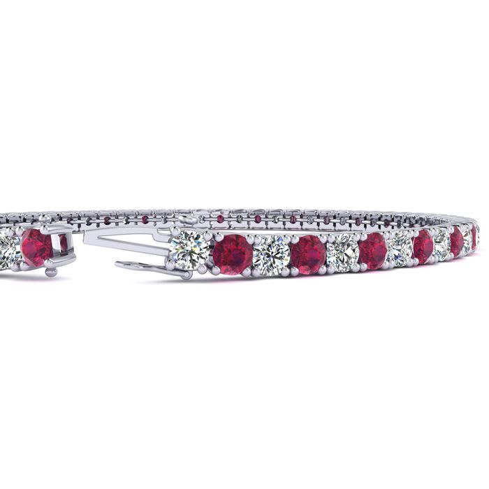 Ruby Bracelet; Ruby Tennis Bracelet; 3 1/2 Carat Ruby And Diamond Tennis Bracelet In 14 Karat White Gold