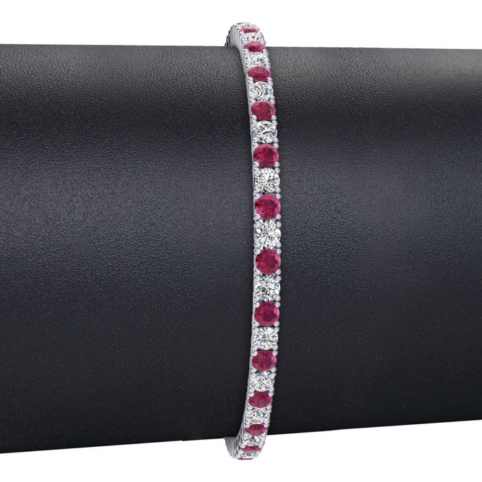 Ruby Bracelet; Ruby Tennis Bracelet; 3 1/2 Carat Ruby And Diamond Tennis Bracelet In 14 Karat White Gold