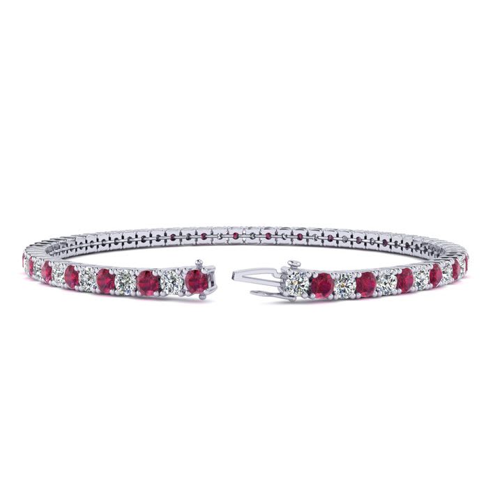Ruby Bracelet; Ruby Tennis Bracelet; 4 Carat Ruby And Diamond Tennis Bracelet In 14 Karat White Gold