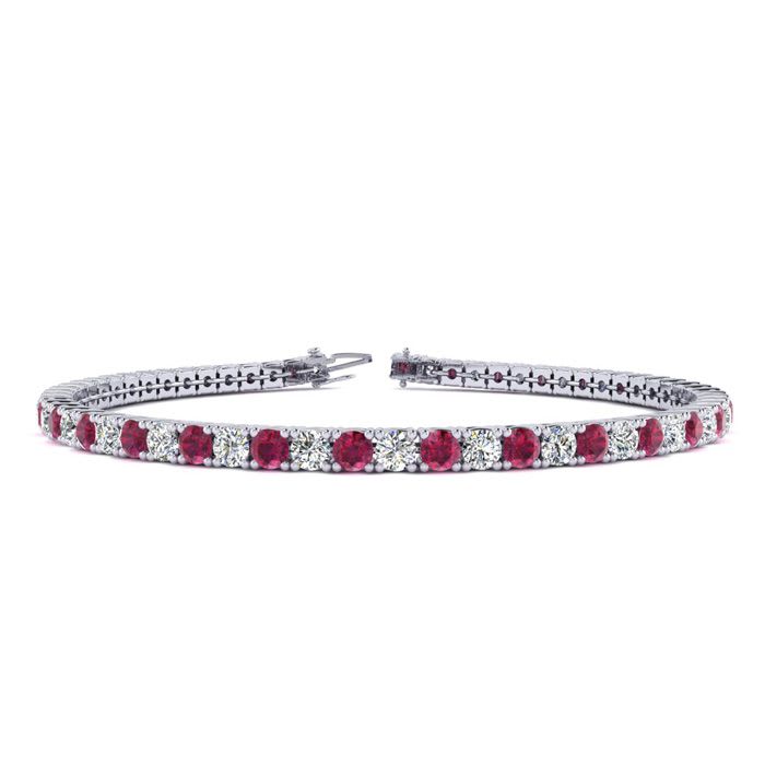 Ruby Bracelet; Ruby Tennis Bracelet; 4 1/4 Carat Ruby And Diamond Tennis Bracelet In 14 Karat White Gold