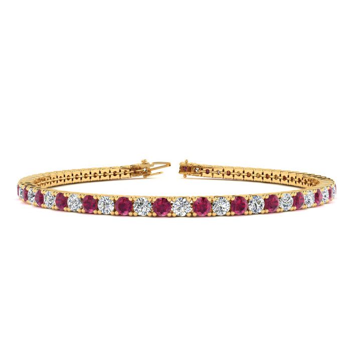Ruby Bracelet; Ruby Tennis Bracelet; 4 1/2 Carat Ruby And Diamond Tennis Bracelet In 14 Karat Yellow Gold