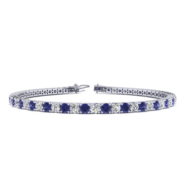 2 Carat Tanzanite And Diamond Tennis Bracelet In 14 Karat White Gold, 6 Inches
