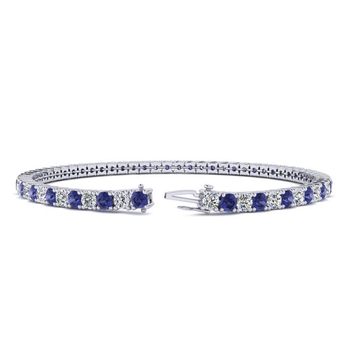 2 Carat Tanzanite And Diamond Tennis Bracelet In 14 Karat White Gold, 6 Inches