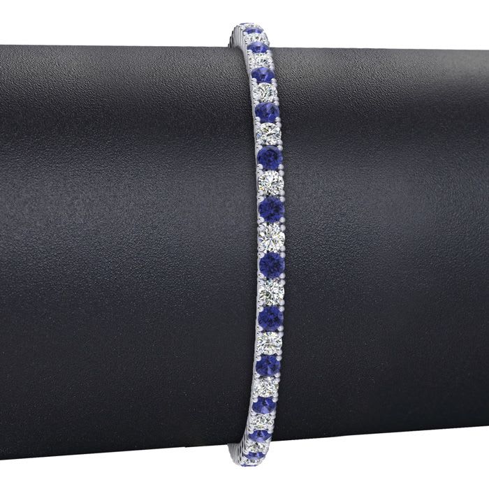 2 Carat Tanzanite And Diamond Tennis Bracelet In 14 Karat White Gold, 6 1/2 Inches