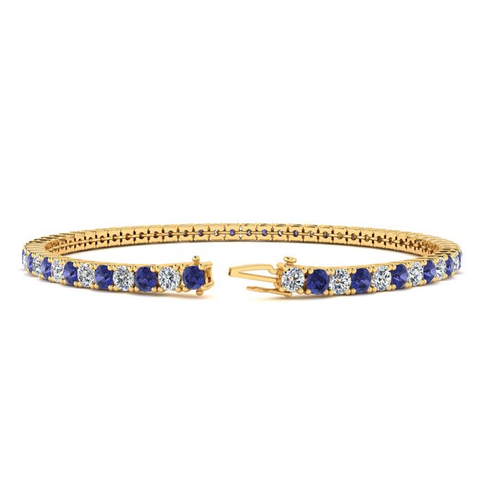 2 3/4 Carat Tanzanite And Diamond Tennis Bracelet In 14 Karat Yellow Gold, 8 1/2 Inches