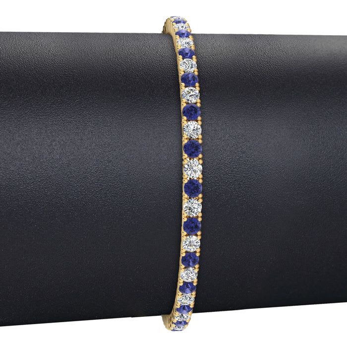 2 3/4 Carat Tanzanite And Diamond Tennis Bracelet In 14 Karat Yellow Gold, 8 1/2 Inches
