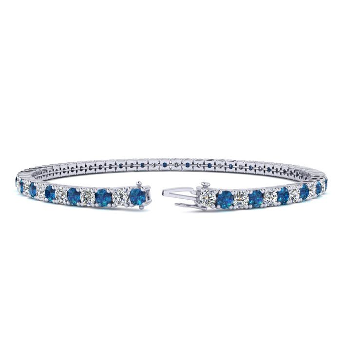 2 1/4 Carat Blue And White Diamond Tennis Bracelet In 14 Karat White Gold, 6 Inches