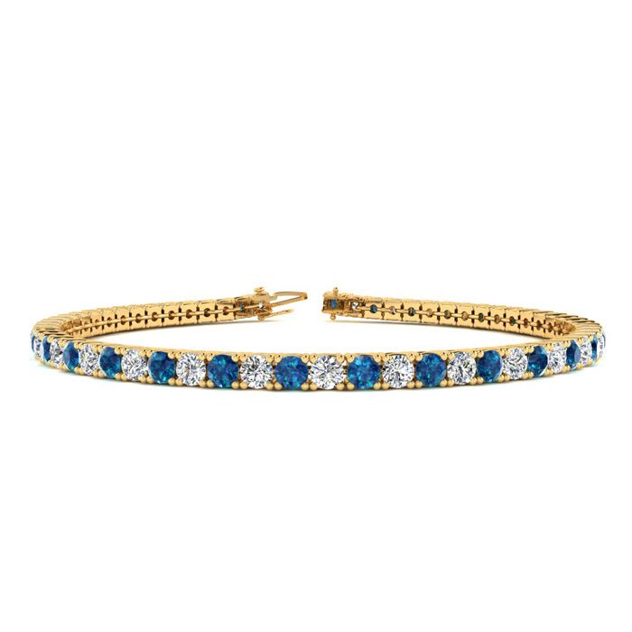 2 3/4 Carat Blue And White Diamond Tennis Bracelet In 14 Karat Yellow Gold, 7 1/2 Inches