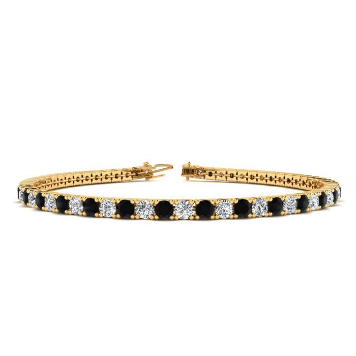 3 1/2 Carat Black And White Diamond Tennis Bracelet In 14 Karat Yellow Gold, 9 Inches