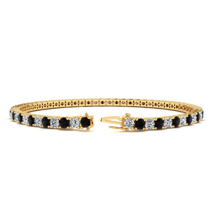 3 1/2 Carat Black And White Diamond Tennis Bracelet In 14 Karat Yellow Gold, 9 Inches