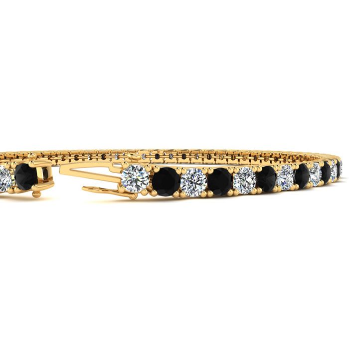 3 1/2 Carat Black And White Diamond Tennis Bracelet In 14 Karat Yellow Gold, 9 Inches