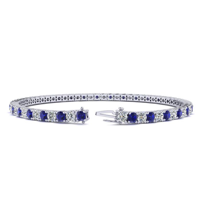 3 Carat Sapphire And Diamond Tennis Bracelet In 14 Karat White Gold, 6 1/2 Inches