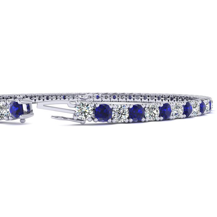 4 Carat Sapphire And Diamond Tennis Bracelet In 14 Karat White Gold, 8 1/2 Inches